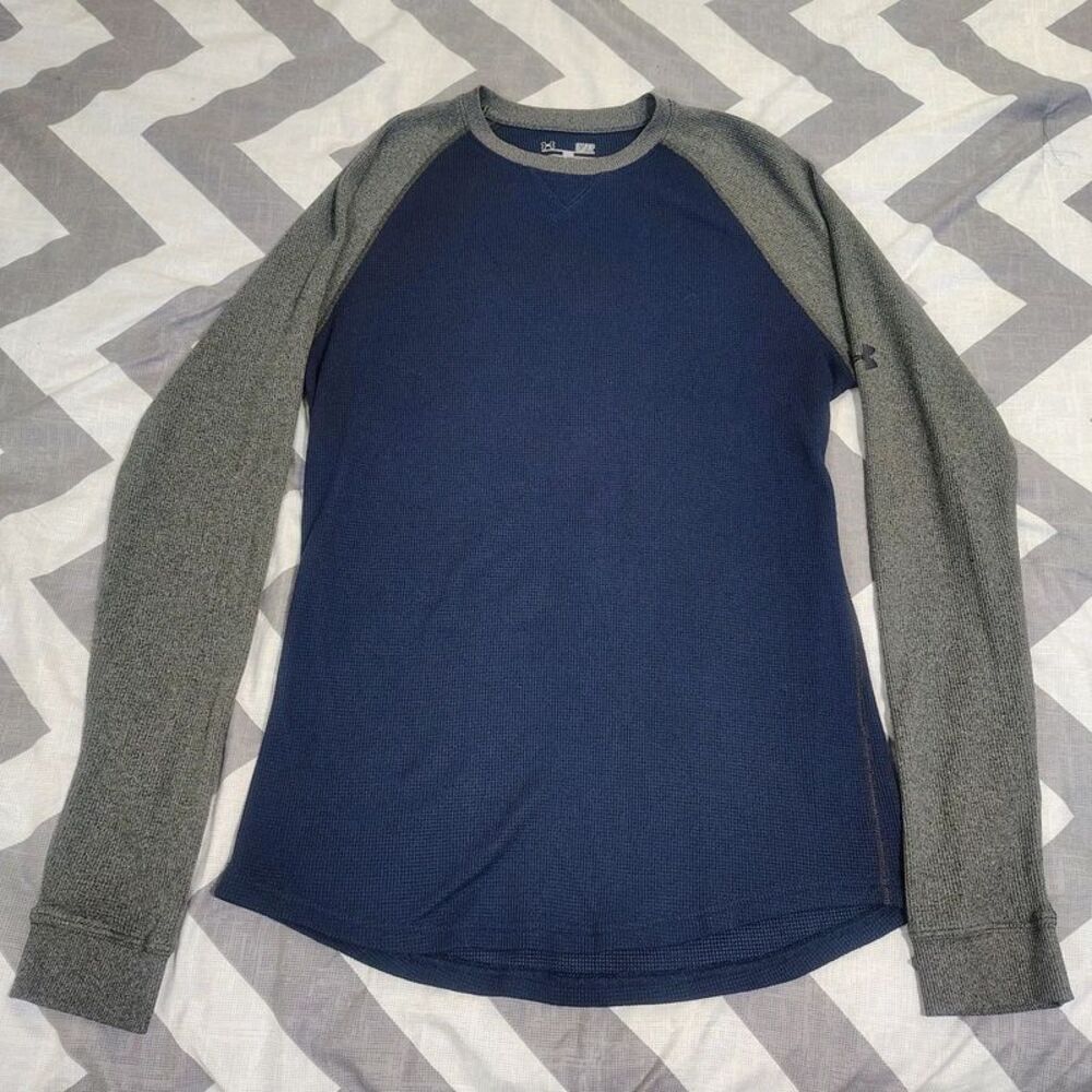 Men's Under Armour Waffle Knit Raglan Sleeve Loose Fit Size S Navy Grey
